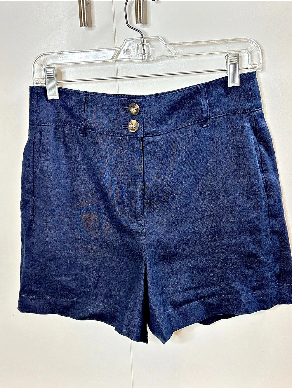 Boden 100% Linen High Waist Shorts in Navy Blue Size 4